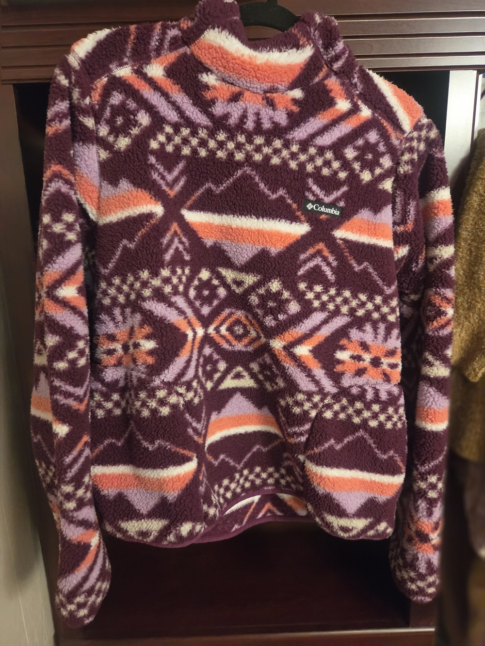 Columbia Women's Maroon and Pink Geometric Fleece Crew